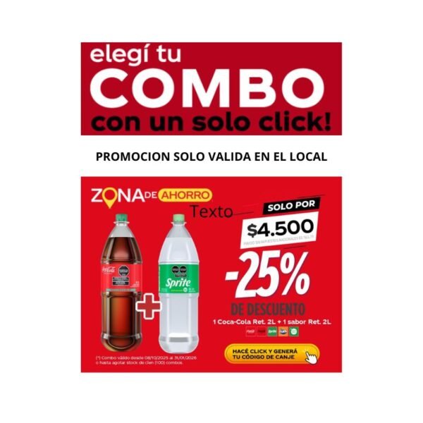 PROMO QR 1 COCA COLA 2 LT RETORNABLE + FANTA O SPRITE 2 LT RETORNABLE $ 4500