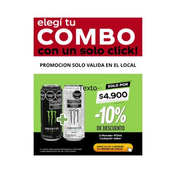 PROMO QR 2 MONSTER LATA X $ 4900